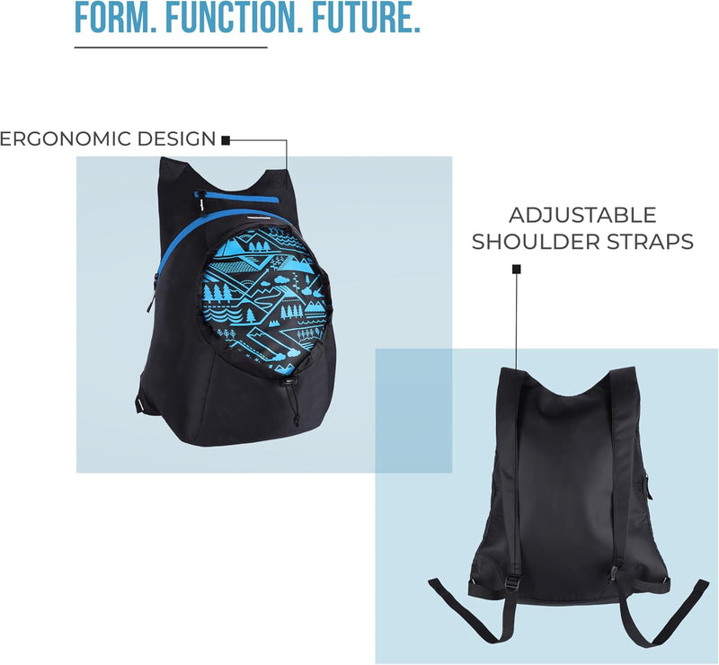 CarryOn 16L Small Foldable Water Resistant Unisex Casual/Hiking Backpack/Daypack- Blue and Black