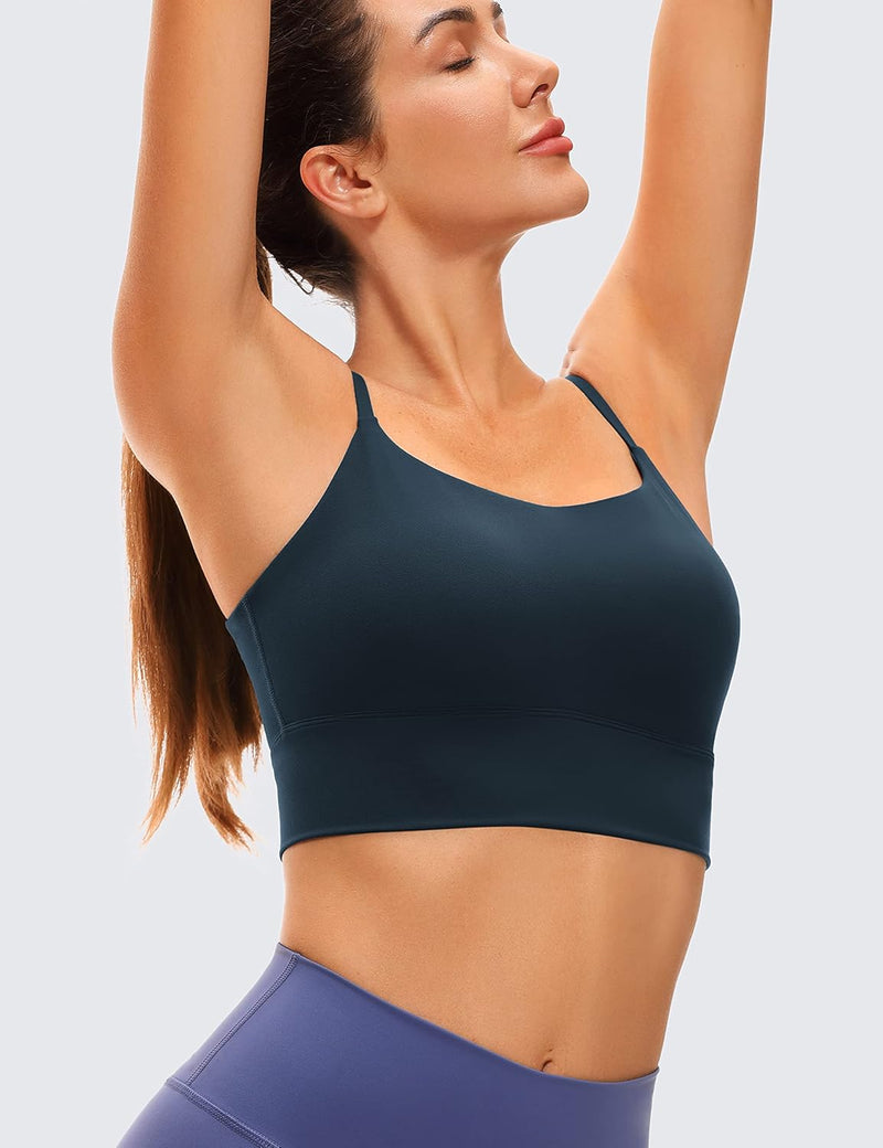 CRZ YOGA Women's V Back Longline Sports Bra with Adjustable Straps Wireless Workout Padded Yoga Bra Cropped Tank Tops