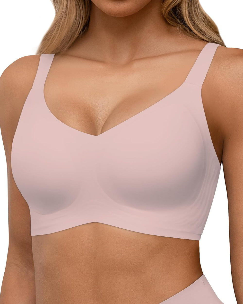 Womens Seamless Bras, Wireless Full Coverage Push Up Bras, Comfortable Support Bralette with V Neck
