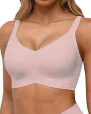 Womens Seamless Bras, Wireless Full Coverage Push Up Bras, Comfortable Support Bralette with V Neck - Pink