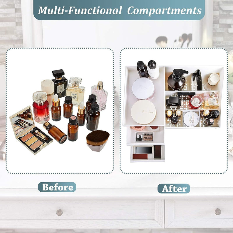 XaFaXa Makeup Organizer Jewelry Storage Box - Cosmetic Dresser Drawers Desktop Makeup Organizer Skin Care Jewelry Organizing Box,Suitable for Storage in Bathroom,Bedroom and Bedside Table (White)