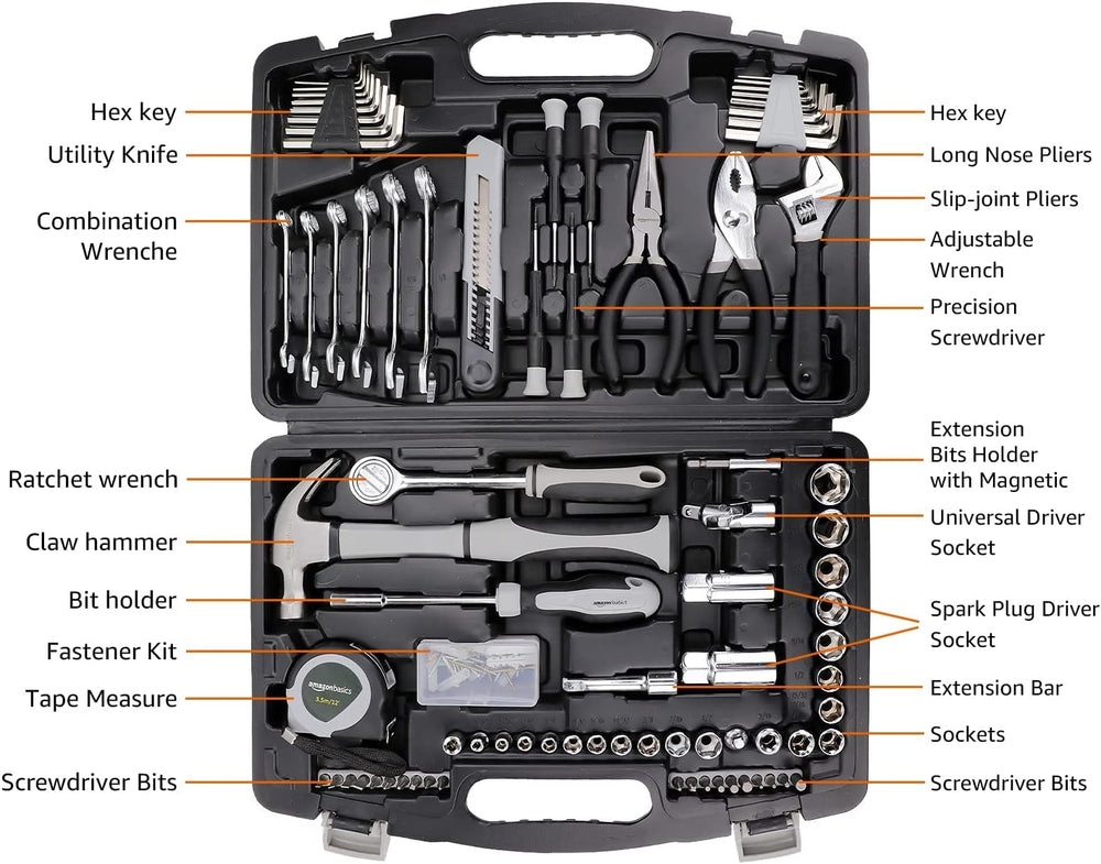 Amazon Basics 131-Piece General Household Home Repair and Mechanic's Hand Tool Kit Set