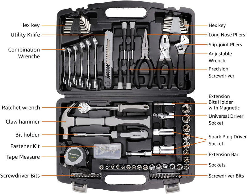 Amazon Basics 131-Piece General Household Home Repair and Mechanic's Hand Tool Kit Set