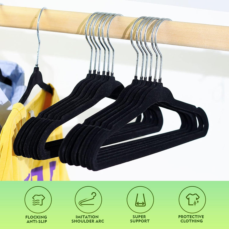 SKY-TOUCH Non-Slip Velvet Kids Hangers 30 Pack, Premium Baby Clothes Hangers with 360 Chrome Swivel Hook, Non Slip Toddler Hangers for Kids and Children Clothes Space saving (Black)