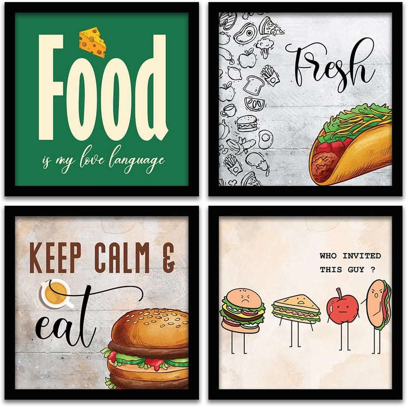 kotart Engineered Wood Photo Frames For Kitchen And Restaurant Wall Decoration - Food Quotes Decor Poster With Frame (11 Inch X 11 Inch, Multi) Design-2, Square)