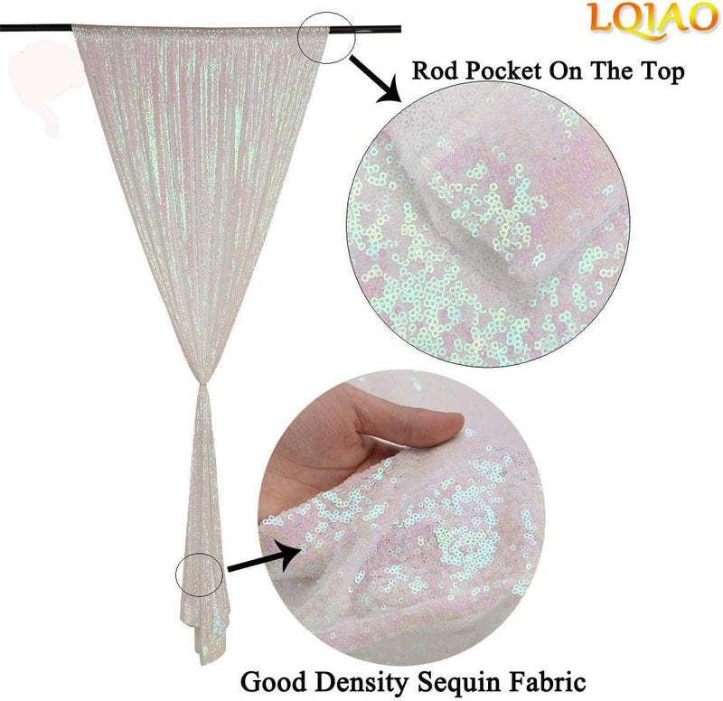 LQIAO 2 Panels Light Gold Sequin Backdrop Glitter Fabric for Wedding Birthday Parties Shimmer Wall-2x8ft