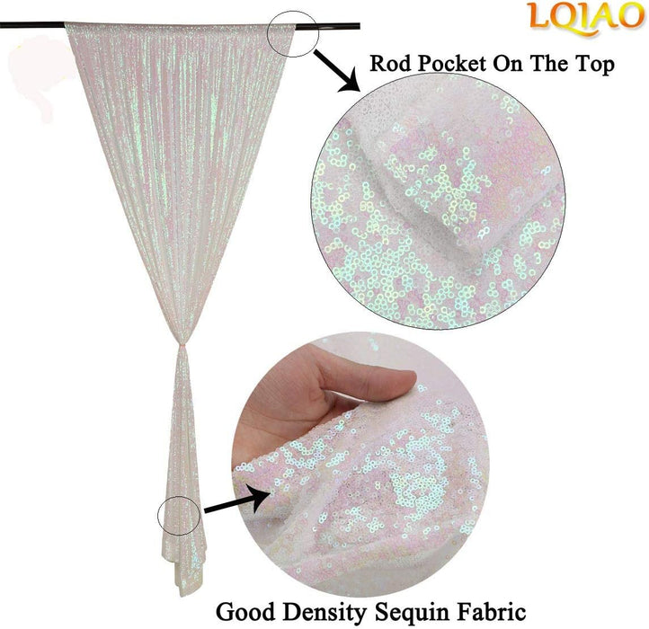 LQIAO 2 Panels Light Gold Sequin Backdrop Glitter Fabric for Wedding Birthday Parties Shimmer Wall-2x8ft