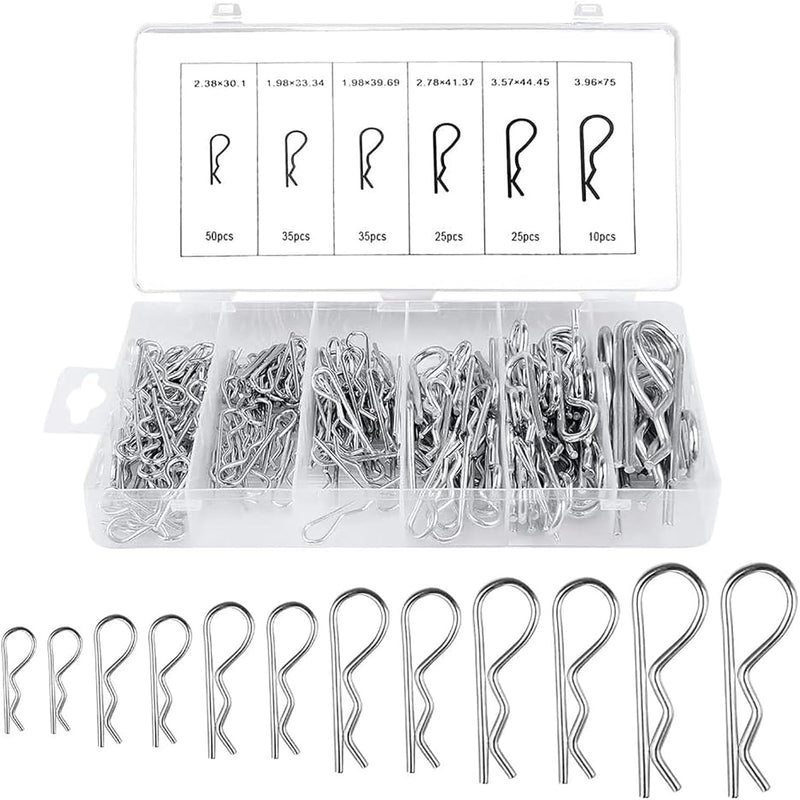 THE WHITE SHOP 180Pcs Cotter Pins Assortment Kit,Hair Pin R Clips,Heavy Duty R Clips Retaining Pins,Stainless Steel Locking Cotter Hitch Pins for Trucks Tow Bar Tractors Mower Carts.
