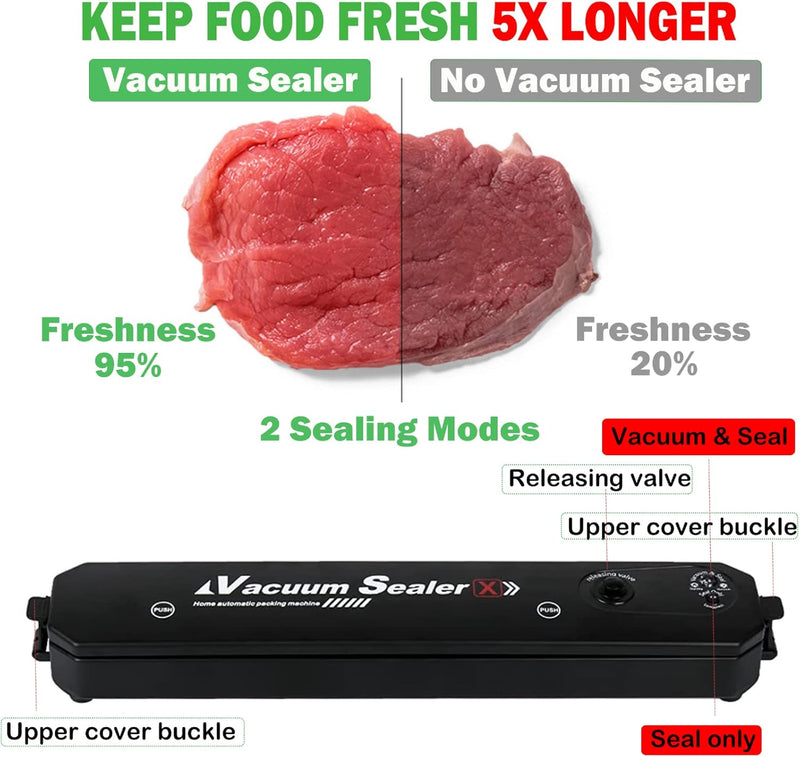 Vacuum Sealer with 10 Sealer Bag Vacuum Sealer Machine Automatic Food Vacuum Sealer for Food Savers Storage Household Black Food Sealer