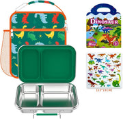Bento "GoMart" Premium Stainless Steel Lunch Box 2 Compartments, Leakproof Silicone Lid, BPA-Free - School & Office Use (White) kids,adult. - Green