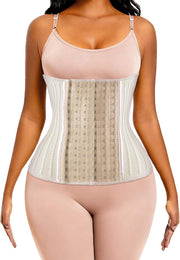 Waist Trainer for Women Corset Cincher Body Shaper Girdle Trimmer with Steel Bones Extender - E-beige(25 Steel Bones Height:9.45")