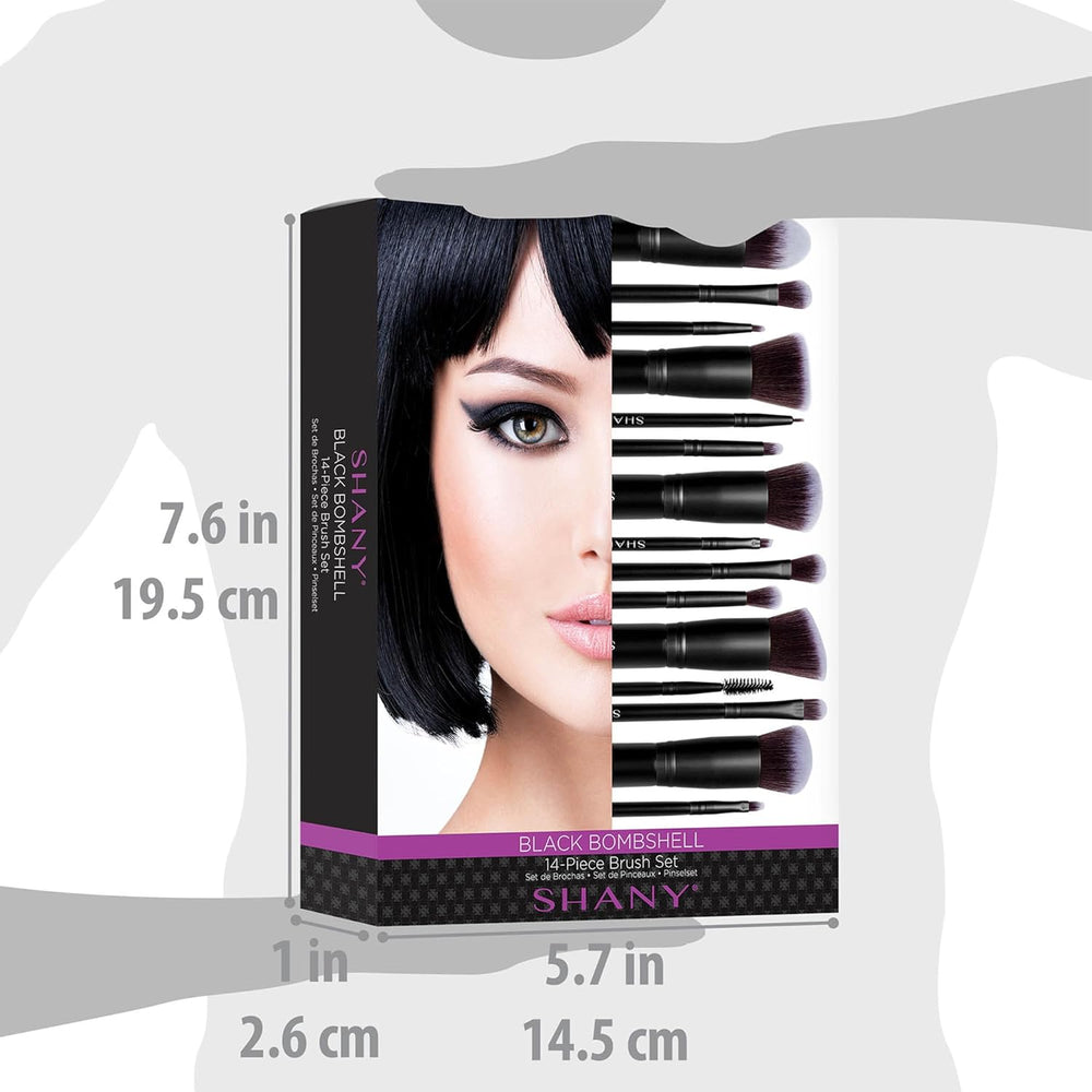 SHANY Makeup Brushes - Black Bombshell - 14-Piece Brush Set Foundation Powder Concealers Eye Shadows Makeup brushes - Complete Kabuki Makeup Brush Set in Black - 14 PCS