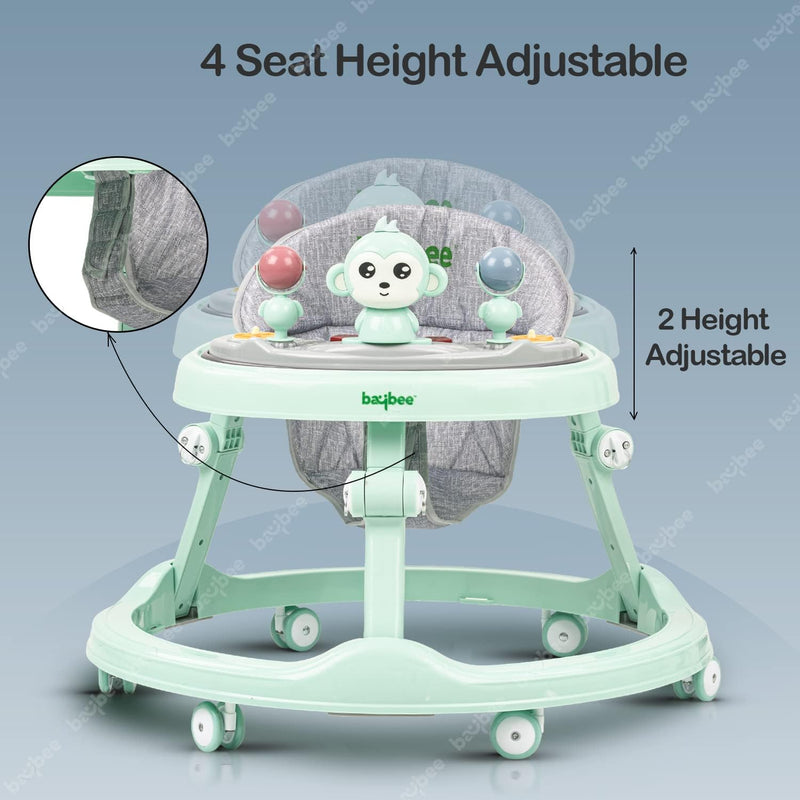 Baybee Drono Baby Walker for Kids, Round Kids Walker with 4 Seat Height Adjustable | Activity Walker for Baby with with Food Tray & Musical Bar | Walkers for Baby Boys Girls (Blue)