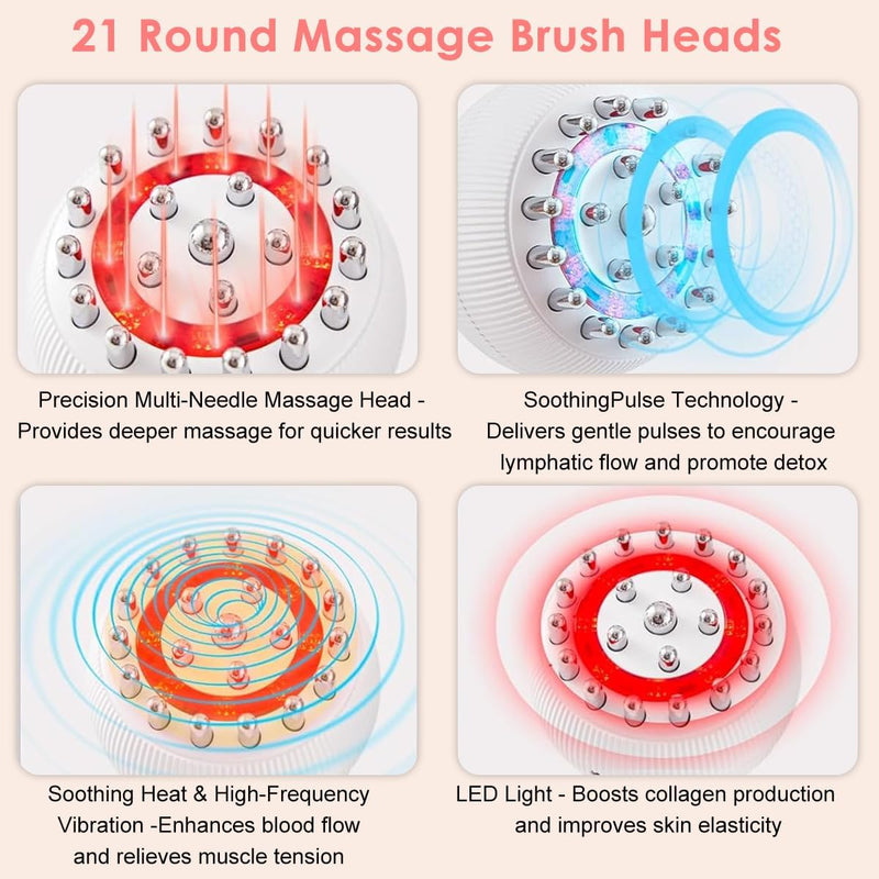 HANNEA Lymphatic Drainage Massager & Anti-Cellulite Tool for Legs, Arms, Belly Sculpting Machine with Microcurrent, Light, Heat, Vibration Reduces Stretch Marks Rechargeable White