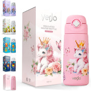 Kids Water Bottle 500ml Insulated Stainless Steel Water Bottle for Kids with Straw Leakproof, BPAFree, Reusable Bottle for School, Travel, Sports & Daily Hydration (CROWNED UNICORN) - CROWNED UNICORN