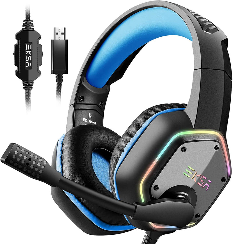 EKSA E1000 Gaming Headset, Computer Headphones with Noise Canceling Mic & RGB Light, 7.1 Surround Sound, Compatible with PC, PS4 PS5 Console, Laptop