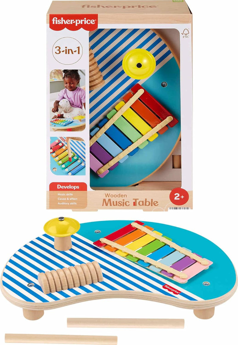 Fisher-Price Baby & Toddler Toy Wooden Stack & Sort Animals, 10 Wood Pieces for Developmental Play Ages 1+ Years - Wooden -Music Table