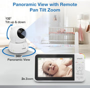VTech VM924 Remote Pan-Tilt-Zoom Video Baby Monitor, 5" LCD Screen, Up to 17 Hrs Video Streaming, Night Vision, Up to 1000ft Range, Soothing Sounds, 2-Way Talk, Temperature Sensor,Secured Transmission