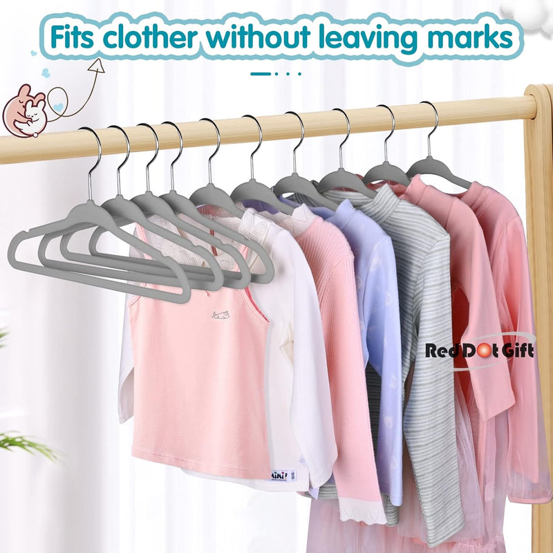Red Dot Gift® 30-Pack Beige Velvet Kids Hangers - ( 35cm / 14 Inch )Premium Childrens Hangers for Closet, Ultra Thin Cute Hangers Kids Clothes Hanger,Small Hangers for Kids Clothes (Beige, 30)