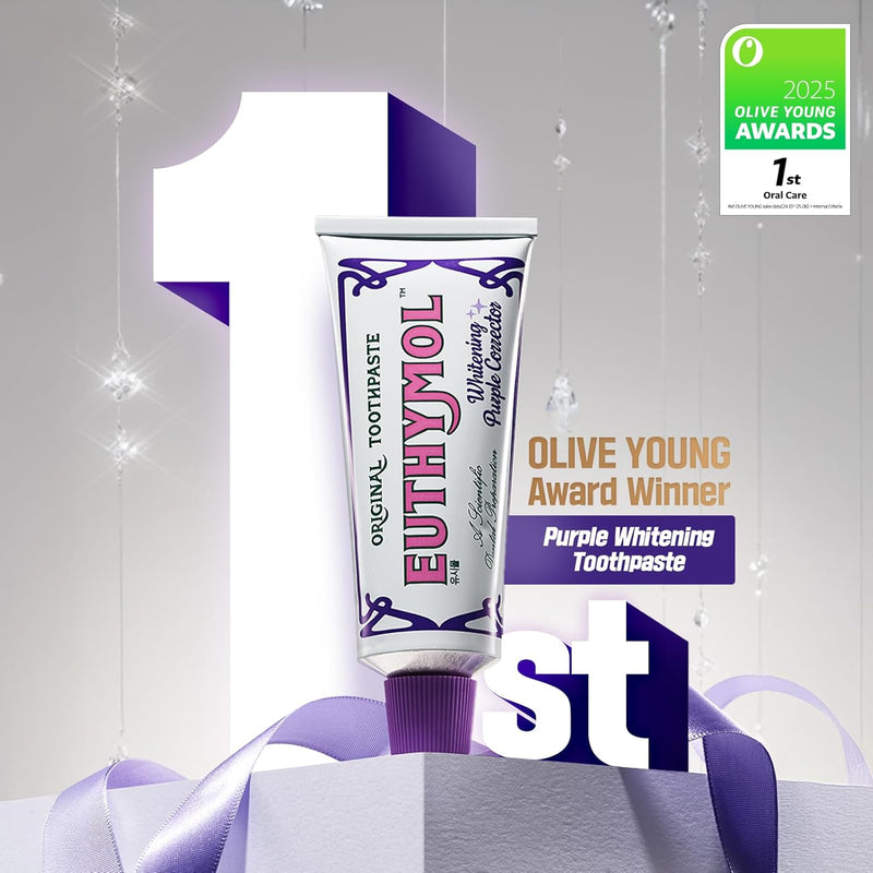 Euthymol Purple Whitening Toothpaste for Yellow & Sensitive Teeth Violet Tone-Up Formula, Instantly Brightens, 24H Stain Defense, Long-Lasting Fresh Breath (Pack of 2) - 3.7 Ounce (Pack of 2)