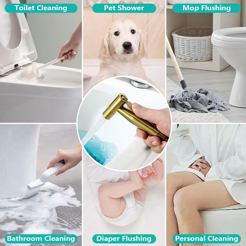 BARROCK All Metal Stainless Steel Hand Held Bidet Sprayer for Toilet, High Pressure Sprayer Head Brushed Gold