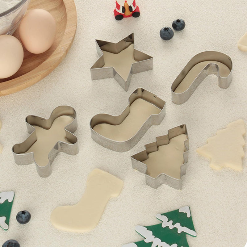 5PCS Christmas Stainless Steel Cookie Cutters Set for Baking, DIY Gingerbread Man, Tree, Candy Cane Shapes, Premium Baking Moulds for Christmas Decorations and Holiday Party Supplies