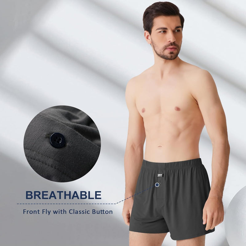 BAMBOO COOL Mens Boxers Short Classic Fit Soft Casual Underwear Loose Comfortable Breathable Boxer Shorts for Men 3 Pack