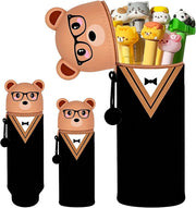 Kawaii Silicone Pencil Case, Cute Cartoon Bear Pencil Case, Soft Pencil Case Zip, Waterproof Silicone Pencil Case for School and Office (6.5 x 22.5 cm)