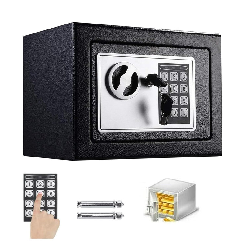 Safe Box for Home security, Electronic money box with Digital Keypad and Keys, small safe Lock Box Steel Construction, Cash box Money Jewelry Document safe White/Black (Black - 4.6L)