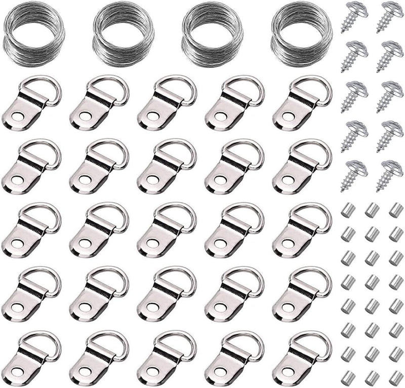 JOEJNCED 100pcs Picture Hanging kit, Picture Hanging Hardware with Wire Picture Hanging Kit, Wall Hooks for Hanging Pictures with Wire, Screw, D Ring, Loop Sleeves for Picture Frame, Mirror, Art