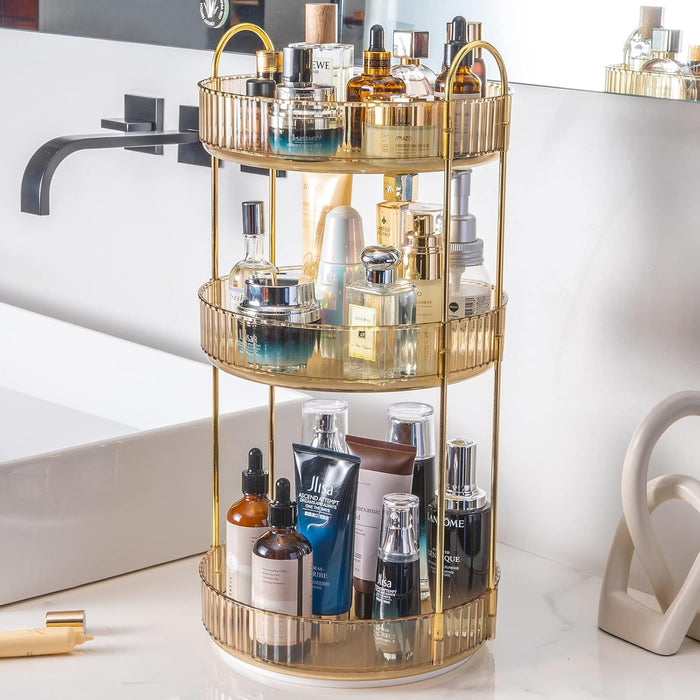 INVSSENE 360° Rotating Makeup Organizer, Bathroom Make Up Spinning Holder Rack, Large Capacity Cosmetics Storage Vanity Shelf Countertop, Fits Cosmetics, Perfume, Skincare, Lipsticks(2 Tiers, Green)