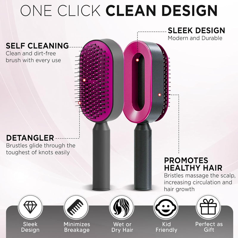 Mariyabâ„¢ Self Cleaning Hair Brush-New 3D Air Cushion Brush for Detangling-Scalp Massager-Hair Brush with Nylon Bristles for All Hair-Easy Clean Hair Brush for Women & Men (White)