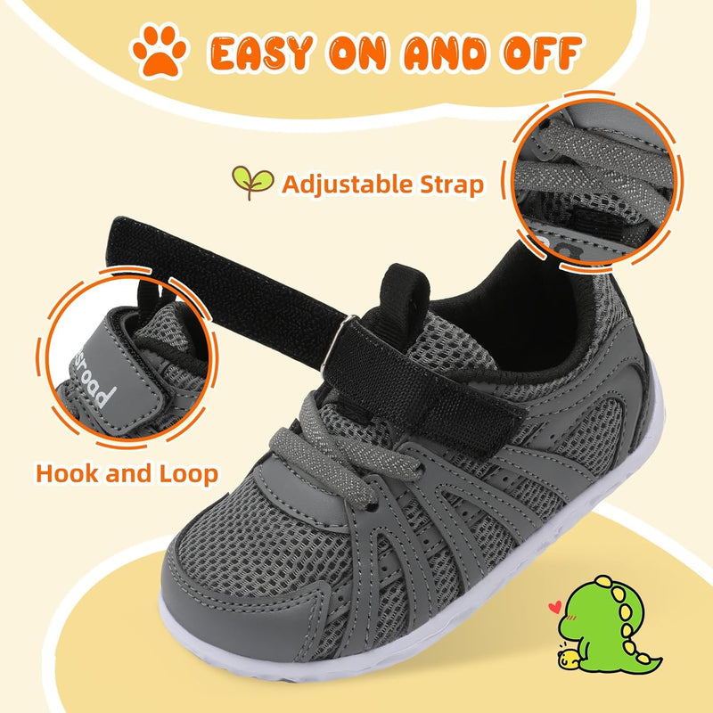 L-RUN Toddler Boys Girls Sneakers Kids Breathable Walking Shoes Barefoot Strap Non-Slip Sole Tennis Shoes