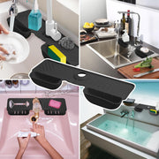 KASTWAVE Silicone Faucet Splash Guard Mat, Silicone Sink Mat Tray Drying Mat, Upgraded Faucet Water Catcher Tray, Dish Sponge Holder, Home Kitchen Sink Accessory Gadgets Organizer (Dark Grey)