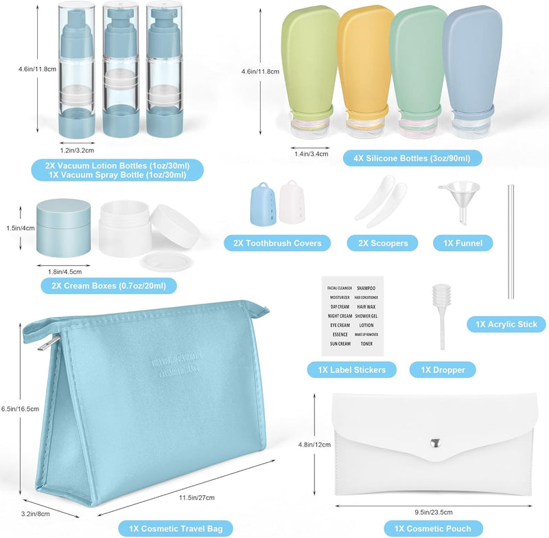Noideeer 18 Pack Travel Bottle Set, 3oz Silicone Travel Containers, TSA Approved, BPA Free, with a Special Leak-Proof Design. Refillable Liquid Travel Size Toiletries Ideal.