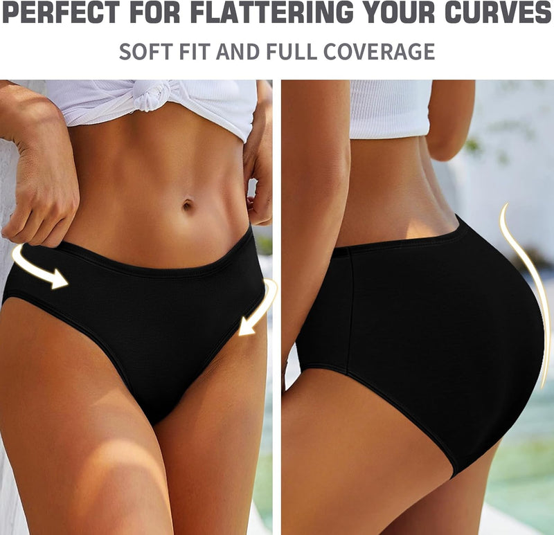 Women's Underwear, High Waist Cotton Breathable Full Coverage Panties Brief Multipack Regular and Plus Size