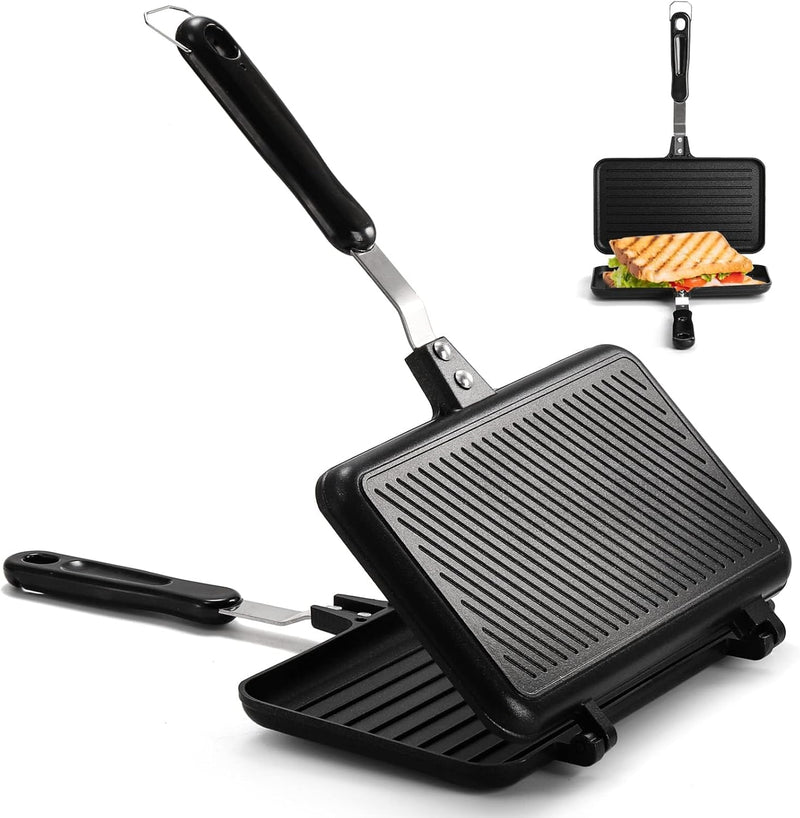 KASTWAVE Non-Stick Sandwich Maker and Panini Press for Grilling Delicious Sandwiches, Aluminum Flip Pan for Home and Camping Cooking