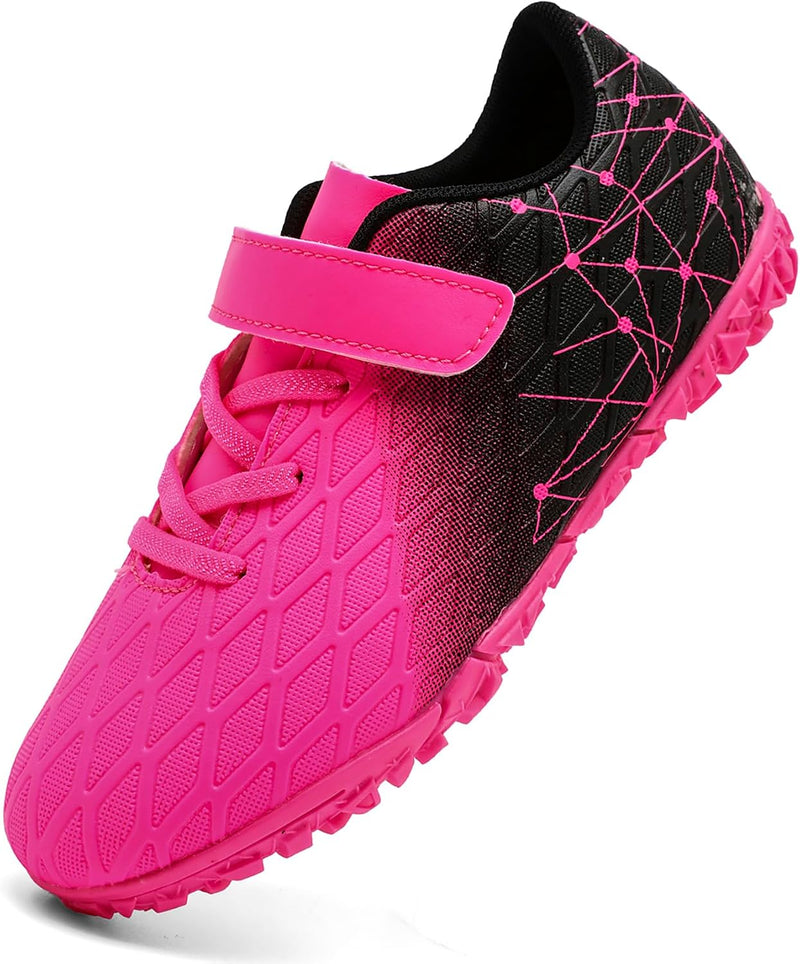 Boys Soccer Shoes Kids Girls Astro Turf Trainers Firm Ground Cleats Football Boots Outdoor Sneakers Athletic Sport Shoes Teenager Professional Football Shoes - Pink