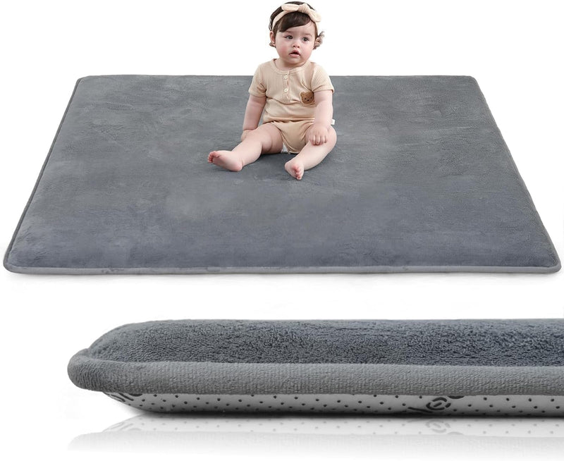YOUWE7 Baby Play Mat for Floor,2CM Thick Elasti-Foam Playpen Mat for Tummy Time,Water Repellent Soft Coral Velvet for Toddler,Infant,Kids,Non-Slip Backing Safe for Crawling (Beige 100CM*150CM)