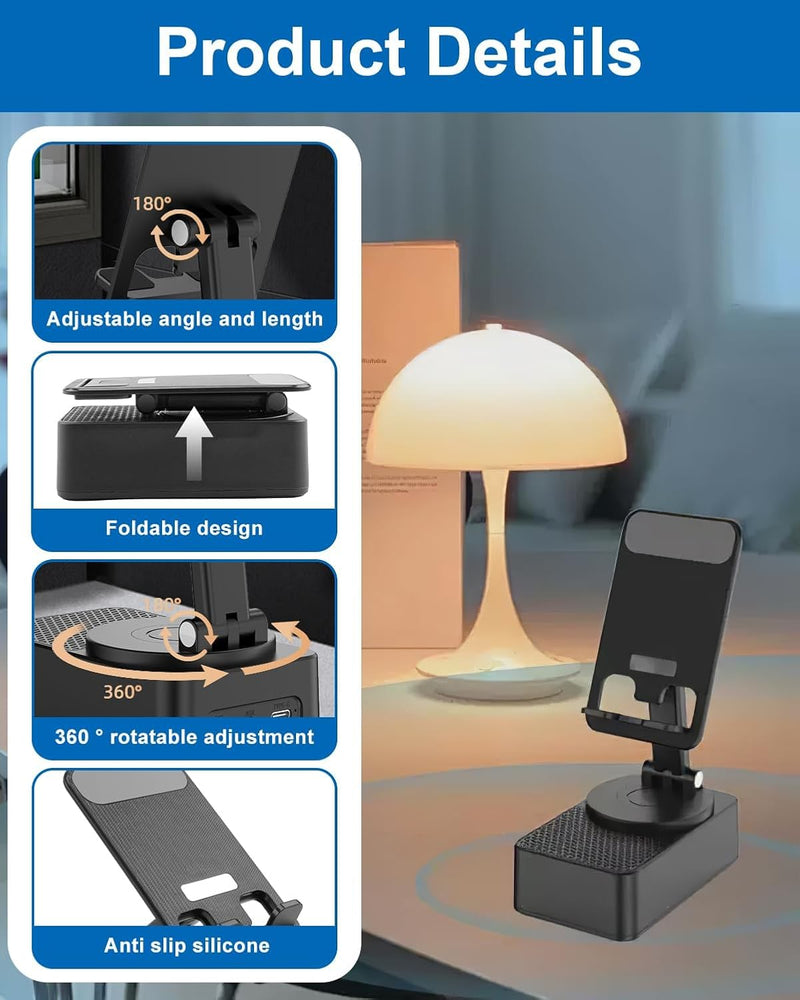 Induction Speaker Stand, 3 in 1 Foldable Cell Phone with Induction Speaker/Atmosphere Light/Anti-Slip Base, Audio Stand with 360 Rotation Foldable Dock