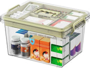 SKY-TOUCH Family Medicine Storage Box : Clear Plastic Storage Box with Tray Tool Organizer with Handle Multipurpose Storage Box for Medicine Toys Tools Office Supplies (37 26 20cm Beige) - Large