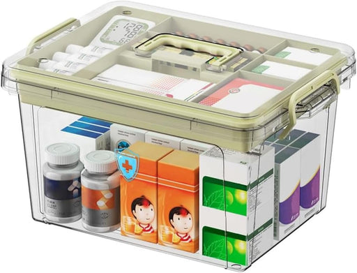 SKY-TOUCH Family Medicine Storage Box : Clear Plastic Storage Box with Tray Tool Organizer with Handle Multipurpose Storage Box for Medicine Toys Tools Office Supplies (37 26 20cm Beige) - Large