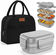 3-Layer Bento Lunch Box with Lunch Bag, Stackable Food Container with Built-in Cutlery Set for Kids, Adults, School, Office and Picnic(Grey)