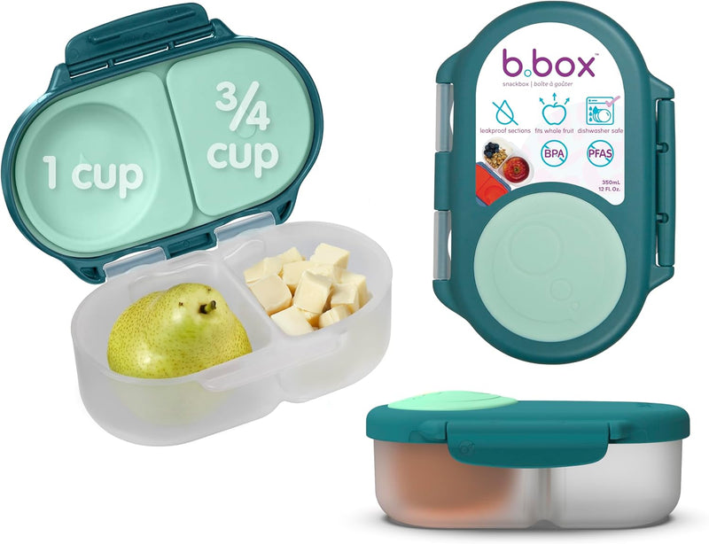 Snackbox Mini Bento Lunch Box with 2 Leakproof Compartments Ideal for Toddlers, Kids Lunch & Snacks Fits Whole Piece of Fruit BPA Free - 0,5 cl Emerald Forest