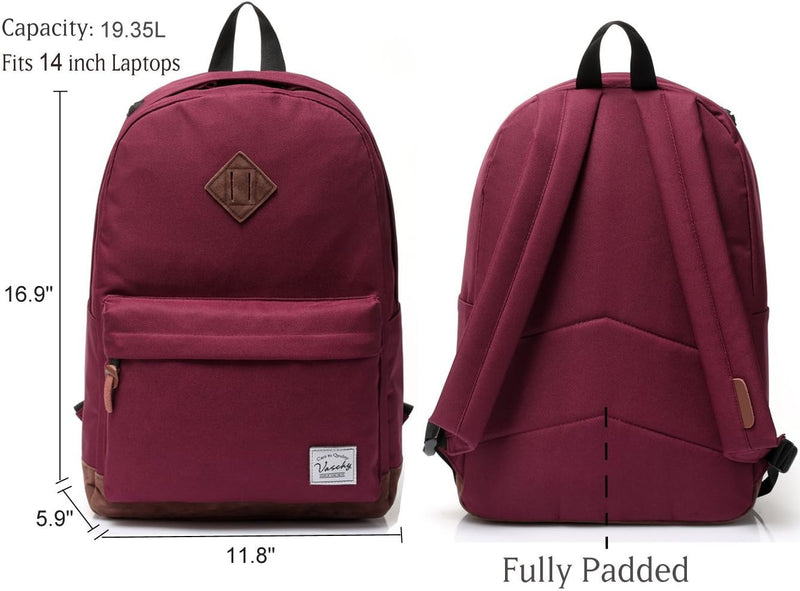 VASCHY Men's Backpack, Women's Waterproof School Bag, Boy Girl Computer 15.6 Inch Vintage for School, College, Work, Travel, Leisure