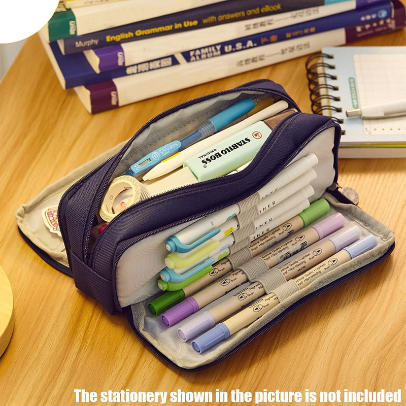 Large Capacity Pen Pencil Case with 3 Compartments, Teenagers Girls Pencil Case Office Supplier Holder Box Organizer, Multi-functional Pen Pouch Organizer for Office School Teen Girl Boy Men Women