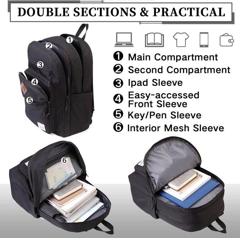 VASCHY School Backpack for Women, Unisex Large Bookbag Schoolbag Casual Daypack for High School/College/Teens/Travel/Work