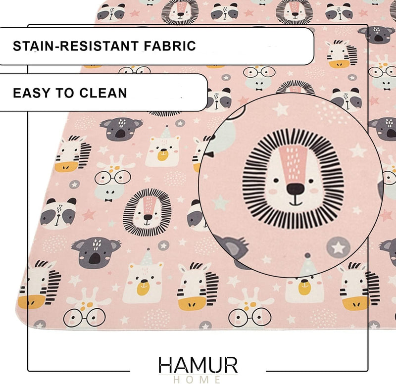 Hamur Home Baby Play Mat Non-slip Play Mat Foldable Crawling Mat Kids Baby Mat 150 X 150 Cm For Kids Room Playroom Washable Machine Washable Kids Carpet (Animals)