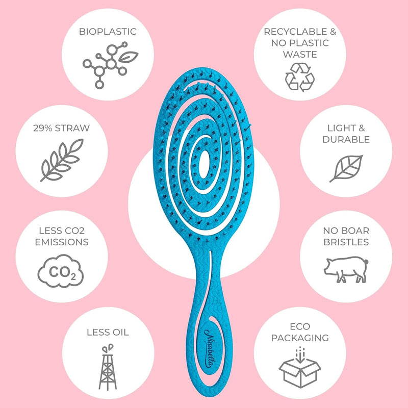 Ninabella Organic Detangling Hair Brush for Women, Men & Children - Does not Pull on Hair - Hair Straightening Brushes for Straight, Curly & Wet Hair - Unique Spiral Hairbrush, Rose Gold