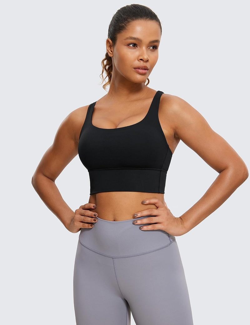 CRZ YOGA Womens Strappy Longline Sports Bra - Medium Impact Criss Cross Yoga Padded Bras Workout Crop Top